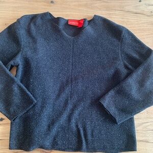 Liz Claiborne Fleece Vneck Top Heather Black Women’s Small‎ Preloved